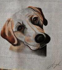 Dog Yellow Labrador hand painted needlepoint canvas by Leigh