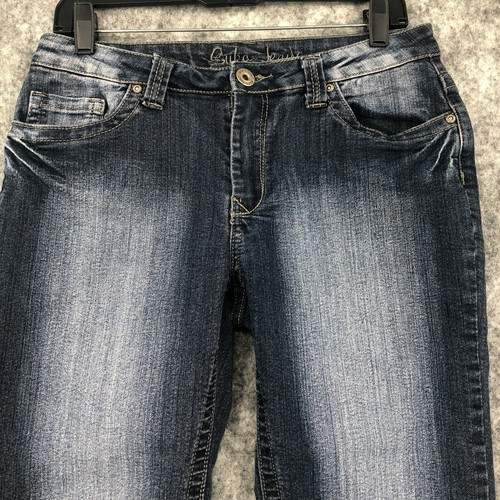 Suka Jeans Womens 8 Blue Straight Crop Low Rise Dark Wash Flap Pocket Capri - Picture 2 of 12