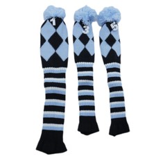 3pcs Stripes Knitted Pom Golf Head Cover For Driver Fairway Wood Club With Tag
