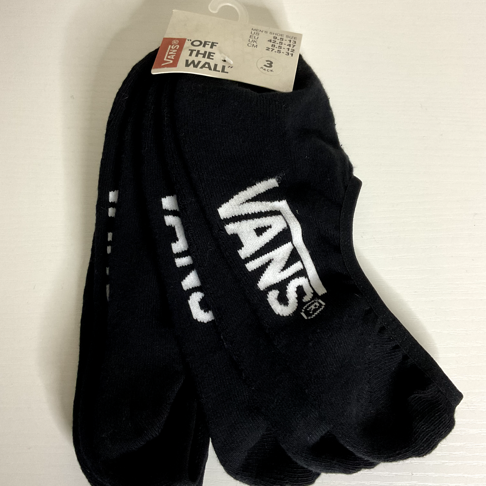 Vans Off The Wall No Show Socks 3 Pair Men 9.5-13 Black/White Logo Skate Ride-image