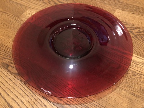 Vtg Anchor Hocking Ruby Red Glass Serving Platter or Large Bowl Base 13.5" *FLAW - Picture 6 of 23