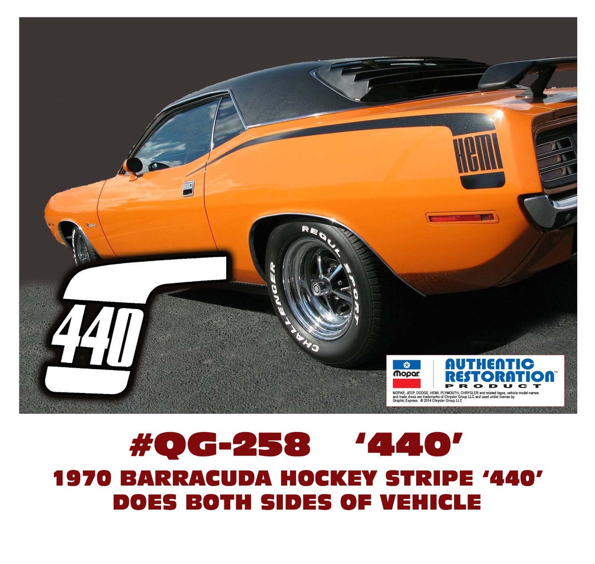 GE-QG-258 1970 PLYMOUTH BARRACUDA - HOCKEY STICK STRIPE with 440