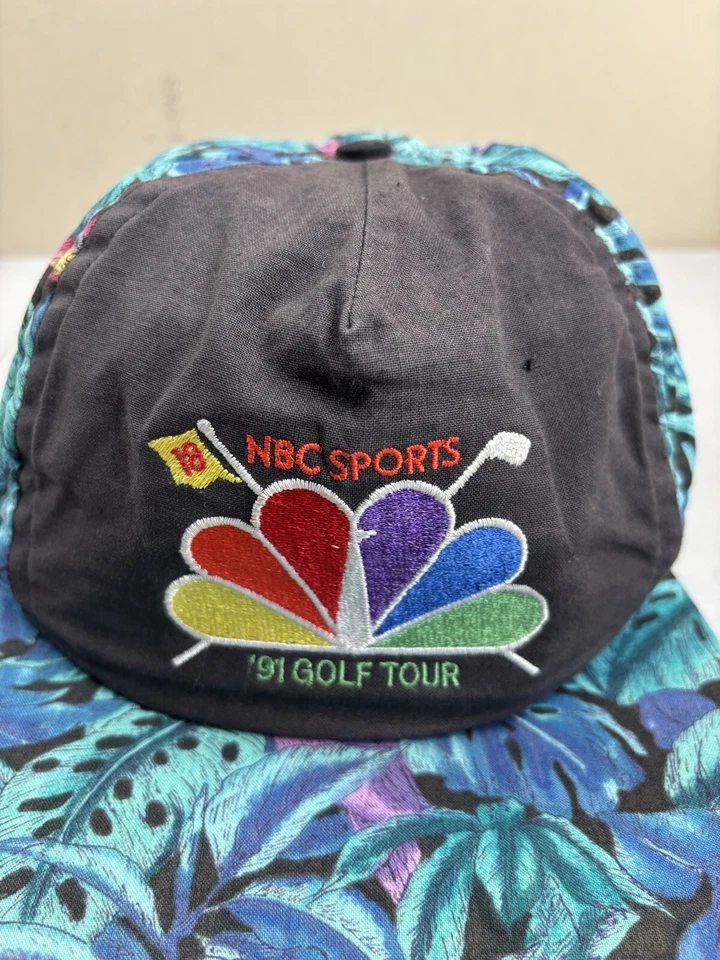 Sombrero Deportivo NBC De Colección Años 90 Golf Tour Cuero Correa Trasera Aves Tropicales ¡RARO! Foto 2 de 4