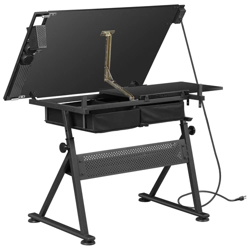 Adjustable Drafting Table and Stool Set with Outlet and Storage Drawers 3 Colors - Picture 17 of 26
