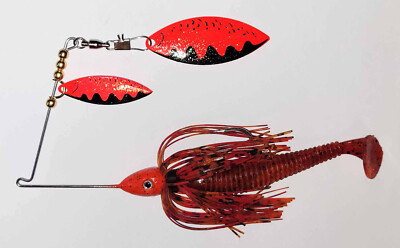 ''NEW''  3/4oz Custom D & J Lures Tandem Spinnerbait-(Fire Craw)-Bass Fishing