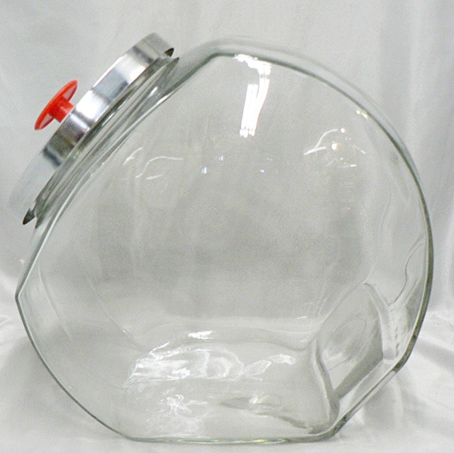 VINTAGE COUNTER TOP CLEAR GLASS CANDY JAR WITH CHROME LID eBay