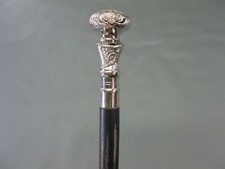 Antique Walking Cane Black Wooden Walking Stick Silver Brass Handle Knob Gifts