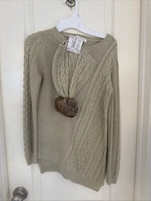 Tommy Bahama Sweater Girl s Cream Cable Knit Crew Neck High Low Metallic Size 12