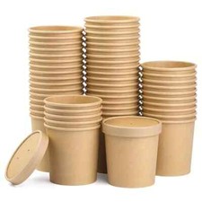 D MART Kraft Brown Soup Cups & Lids Takeaway Ice Cream Containers Disposable Pot