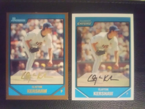 CLAYTON KERSHAW 2007 Bowman GOLD Draft Picks & Prospects RC + 2007 Bowman Chrome