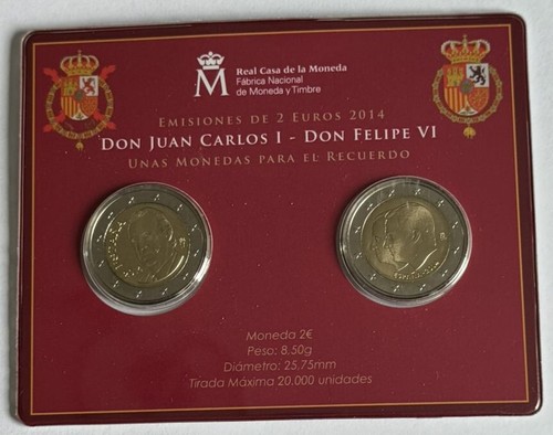 Zestaw 2 X 2 euro Hiszpania 2014, król Filip VI. i Juan Carlos - Zdjęcie 2 z 4