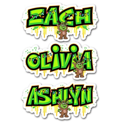Green Monster Name Sticker Graffiti Custom Gift Waterproof Label for Bottle