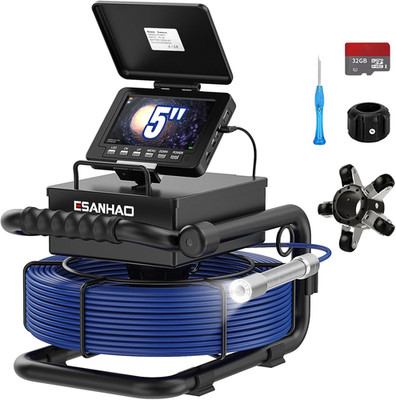 100Ft Sewer Camera with 5'' Screen & DVR, 32GB TF Card for Plumbing Inspections
