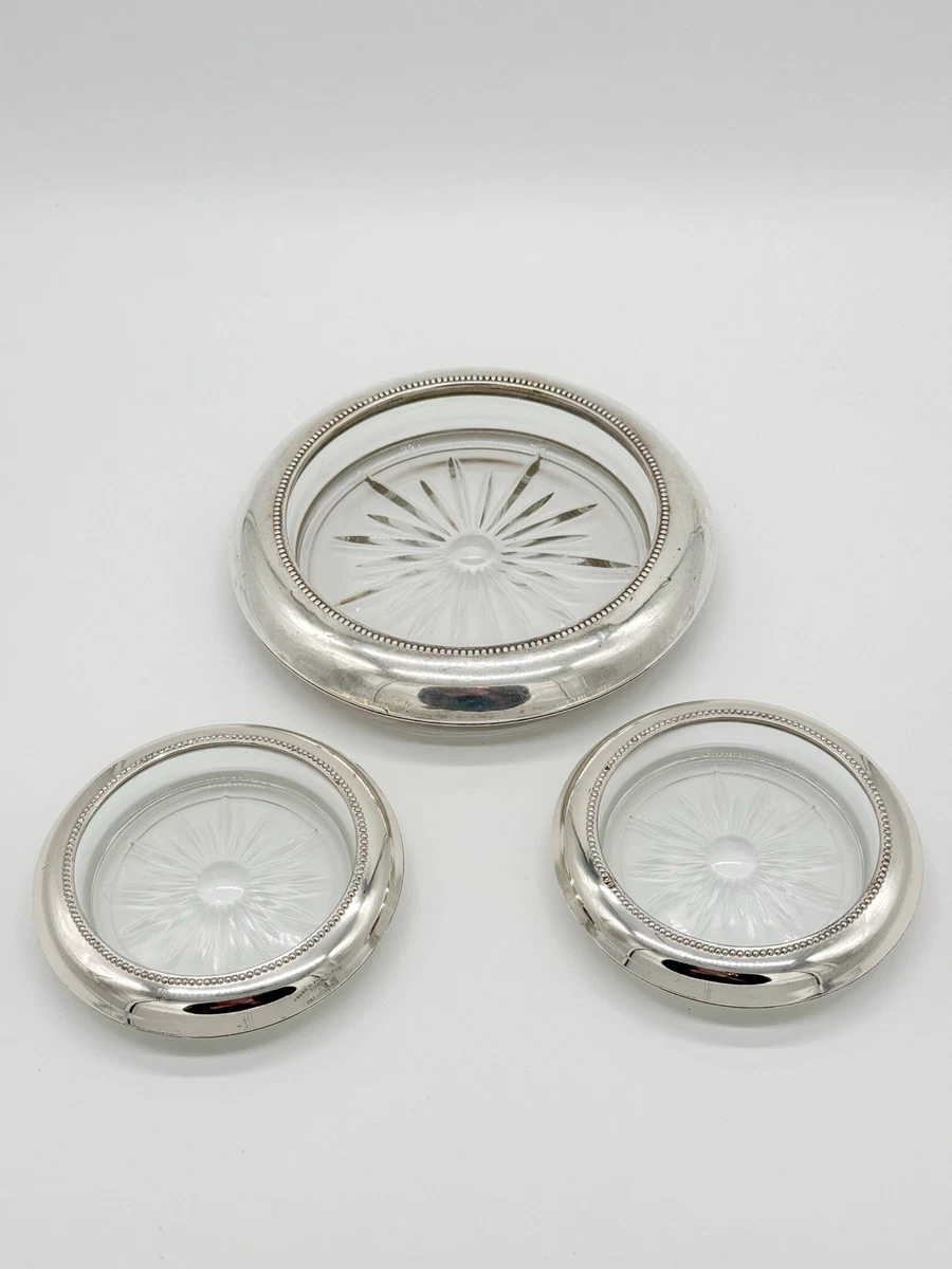 【FRANK M. WHITING】 【純銀/ガラス】コースター 5個組 Frank M. Whiting Antique US Sterling Silver Dishes & Coasters for