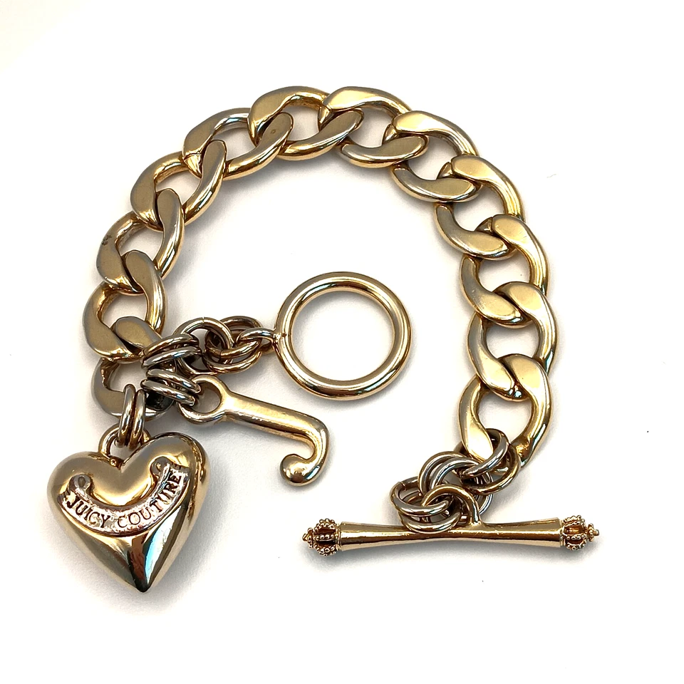 Pulsera Juicy Couture Starter Charm tono dorado corazón hinchado J encanto palanca Foto 2 de 4