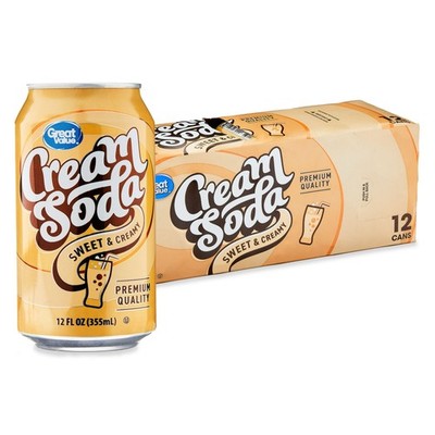 Great Value Cream Soda Pop, 12 fl oz, 12 Pack Cans New