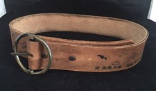 Vintage 70s-80s Hand Tooled Mushroom Brown Leather Belt Hippie Boho 30  -31"