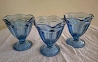 ANCHOR HOCKING Vintage Set of 3 Tulip Ice Cream Sundae Dessert Dishes - Blue