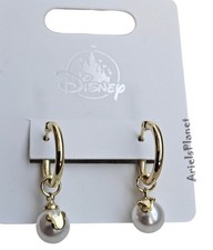 2025 Disney Parks Mickey Mouse Ear Pearl Goldtone Hoop Earrings