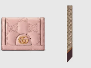 Ensemble portefeuille et écharpe nœud col soie GUCCI GG Matelassé porte cartes