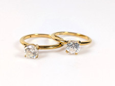 Faux Diamond Crystal Solitaire Engagement Ring Lot Gold Tone Sz 6.5 & 8.75