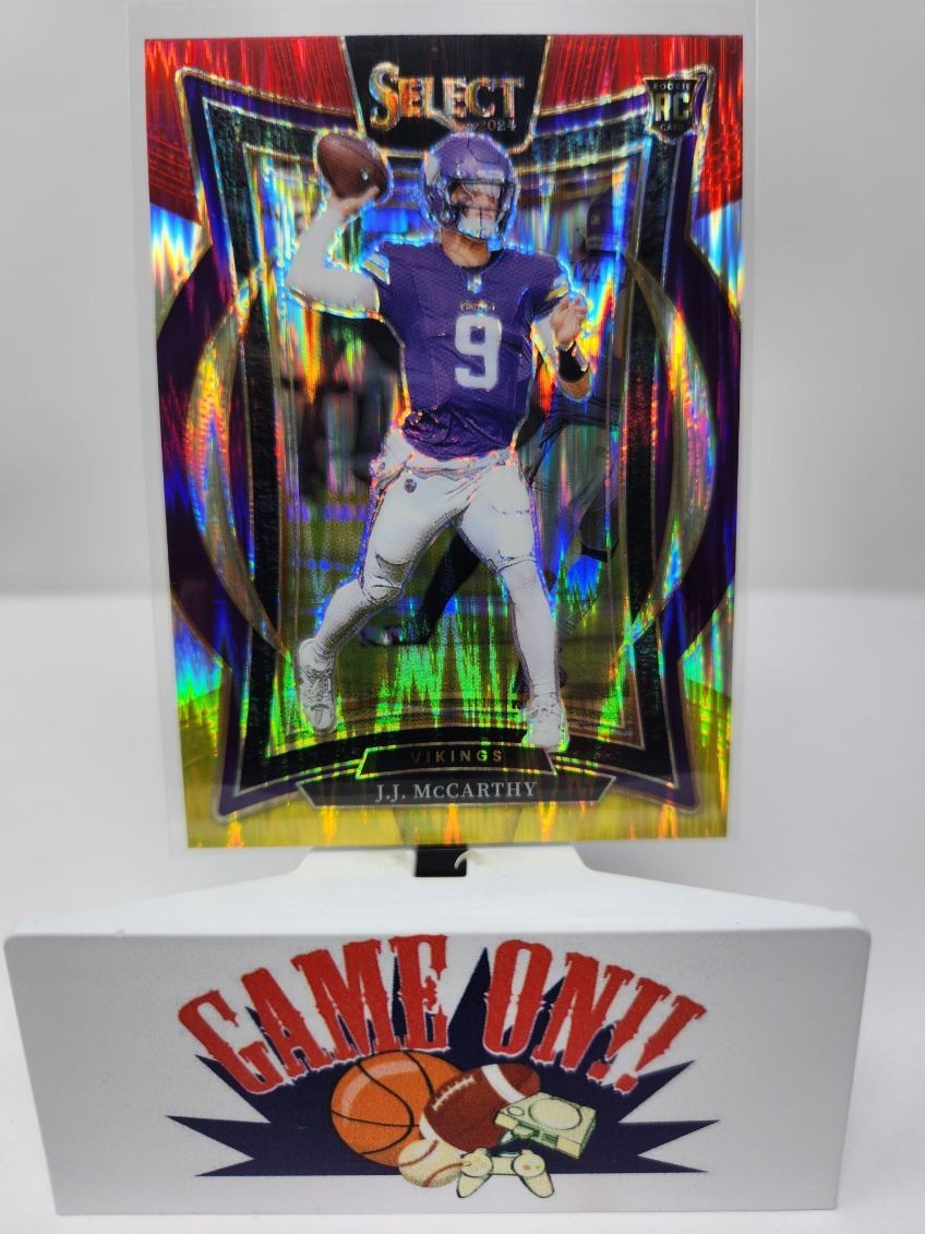 2024 Panini Select #24 J.J. McCarthy Concourse Red Yellow Shock Prizm Rookie RC