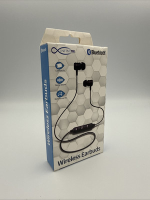 NEW InfiniTek Wireless Earbuds Bluetooth w/ Mic   Black Stereo Comfort Fit