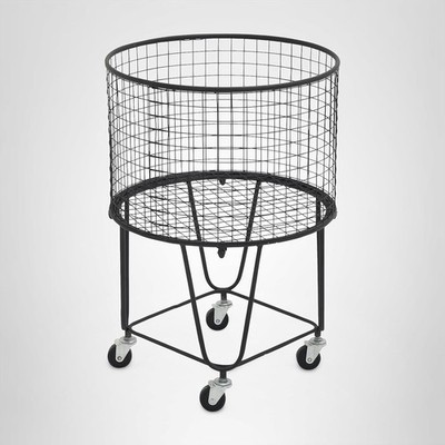 Stylish Black Metal Storage Cart with Rolling Caster Wheels, 18''x18''x24''