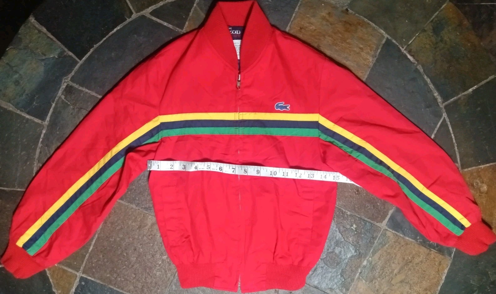 Vintage 80’s Lacoste Izod Kids Size 12 Track Jacket Red Multiclr Stripe Full Zip