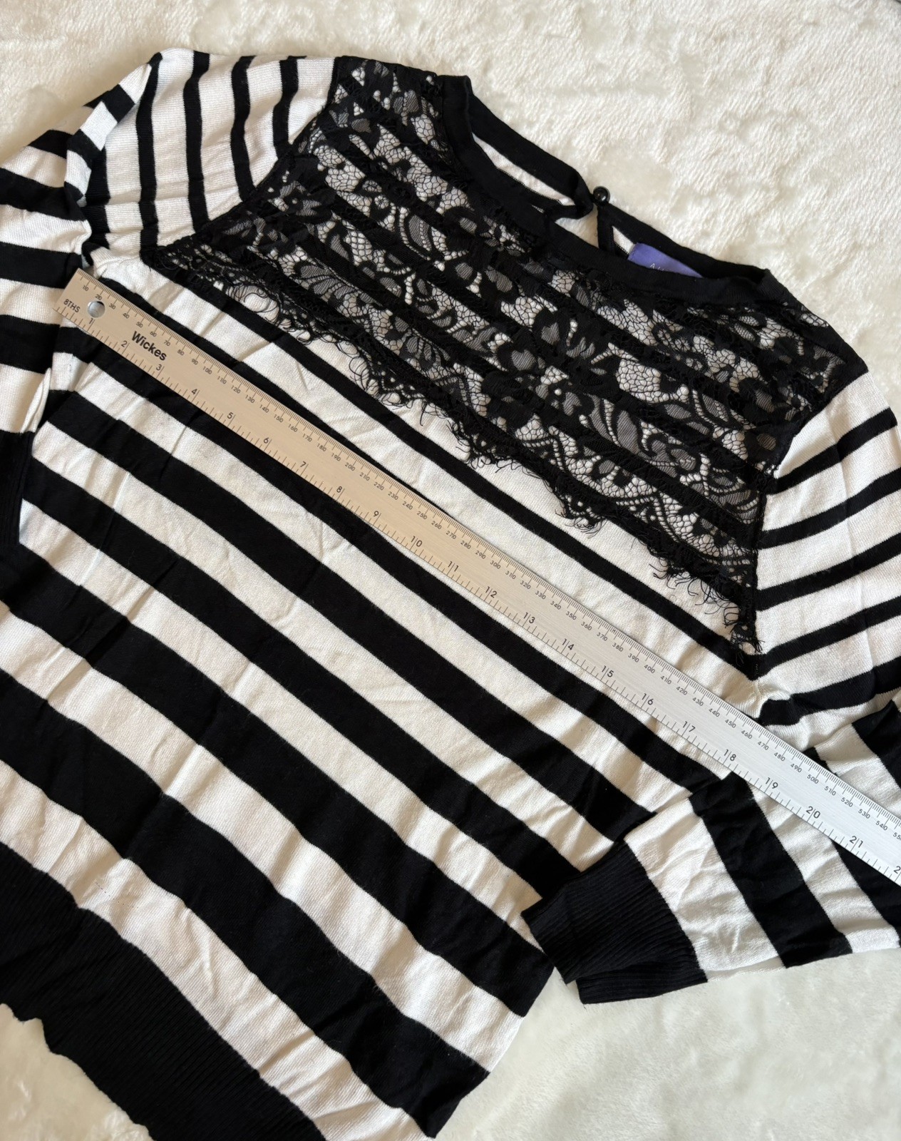 Autonomy Black & White Striped Jumper with Lace Overlay | Size 14 | 3/4 Sleeves image 6