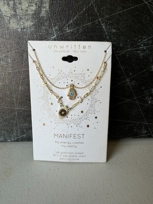 Unwritten Layered Gold Necklace Hamsa Evil Eye Charm Manifest New
