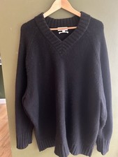 COS BLACK V NECK CHUNKY CASHMERE JUMPER Size L