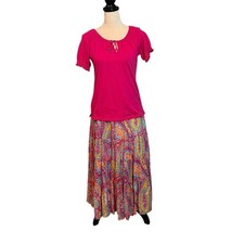 Lauren Ralph Lauren Set Summer Long Skirt Petite XS Top Size Small Tiered