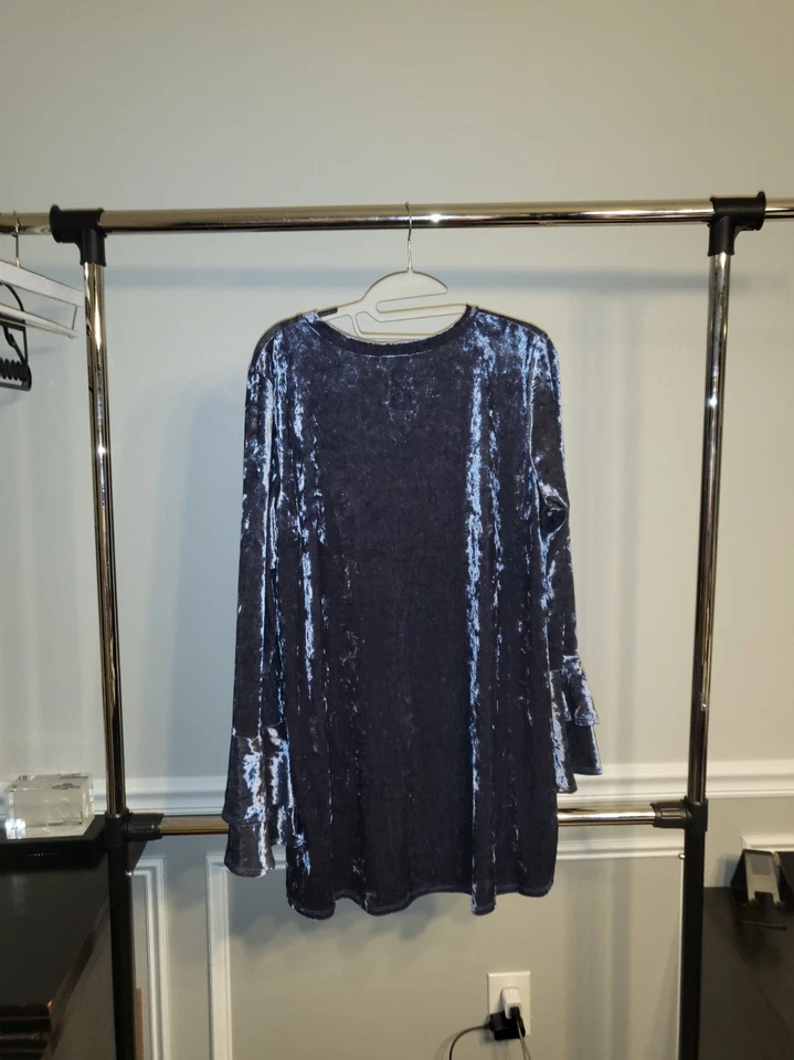 Vestido túnica de terciopelo azul guisante dulce manga campana talla XL caprichoso Foto 3 de 4