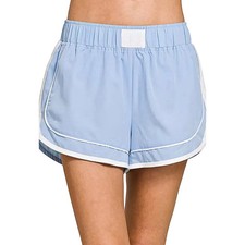 Zenana Dolphin Shorts Soft Woven Lined Light Blue Drawstring Activewear