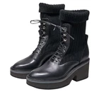 Robert Clergerie Womens Ancel Boots US 10 EU 40 Black Calfskin Knit Combat NIB