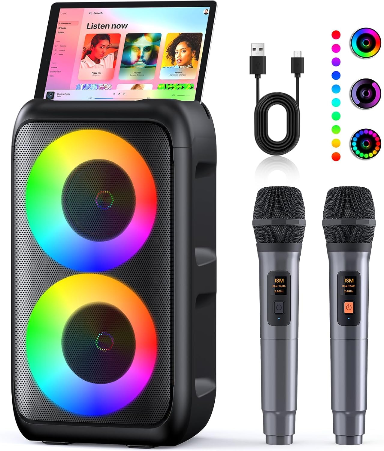 Macchina Karaoke 2025 Bluetooth: 2 Microfoni e Luci LED RGB Party