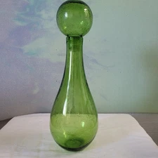 Vintage Lillian Veron MCM Hand Blown Bubble Glass Decanter w/ Stopper 13"x4"x4"
