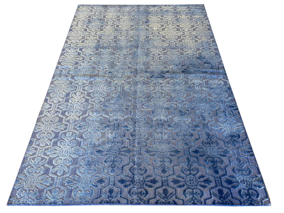 Alfombra contemporánea hecha a mano 6x9 AZUL REAL bambú seda #F-6636 Foto 2 de 4