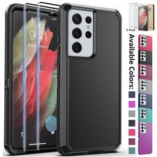 For Samsung Galaxy S21 S20 Ultra S21 FE 5G Case Hybrid Hard Cover Tempered Glass