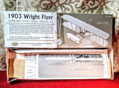 GUILLOW'S 1903 Wright Flyer Laser-Cut Balsa Airplane Model Kit No. 1202 Open Box