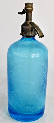 Antique CROWN BOTTLING WORKS Seltzer Bottle Baltimore Maryland Blue Color Bottle