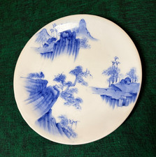 Arita porcelain Antique Japanese Arita Blue & White Porcelain Landscape Plate with Scalloped Rim — listing 6