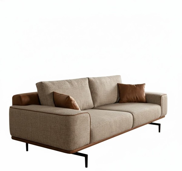 Designer Beiges 3-Sitzer Sofa Wohnzimmer Polstercouch Textilsofa-image