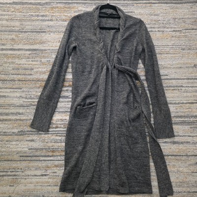 Claudia Strater Gr. S grau Wolle Alpaka Mohair Mischung Long Strickjacke offe...