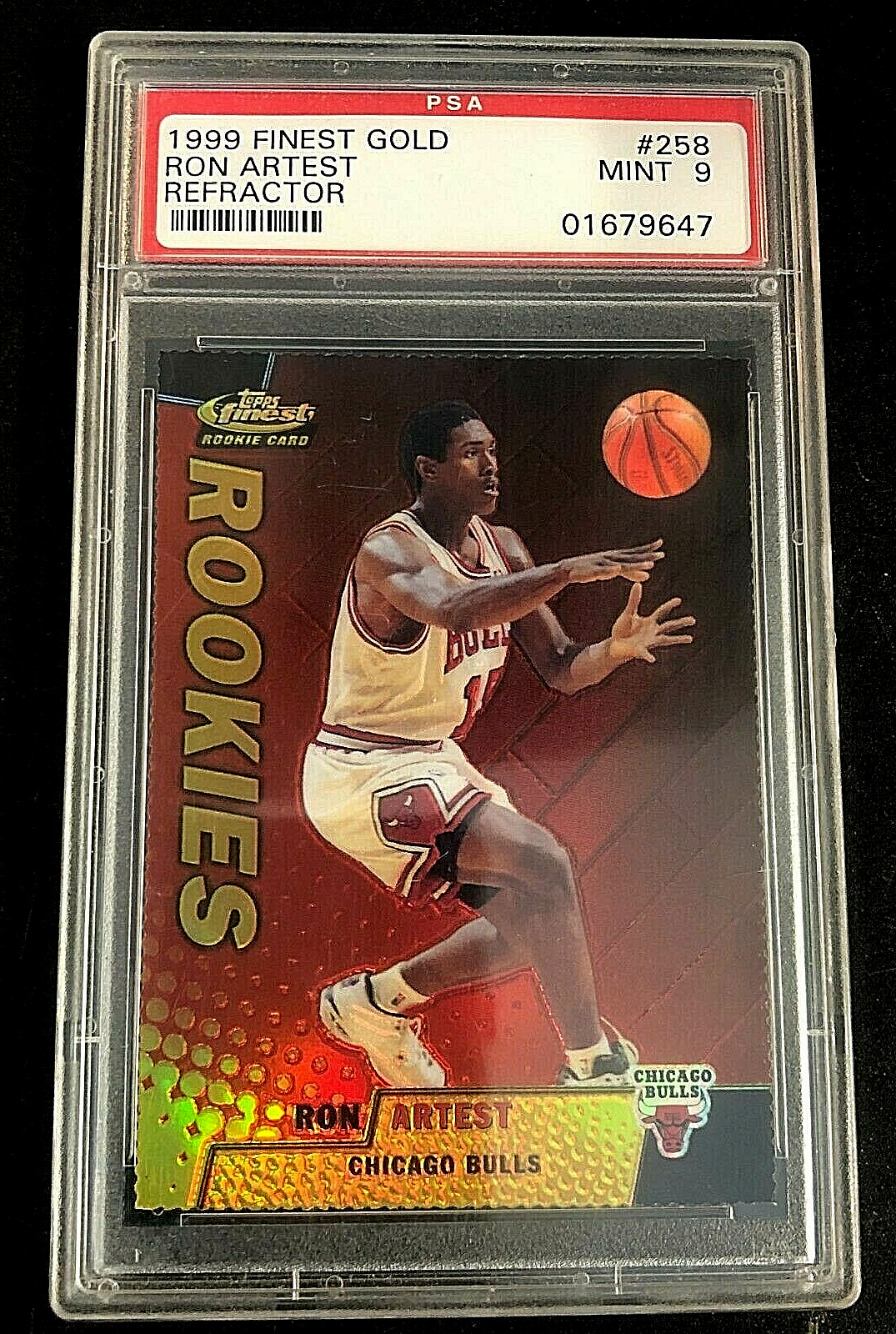 Ron Artest 1999-00 Finest NBA Rookie RC Gold Refractor SP #258 PSA 9 MINT /100