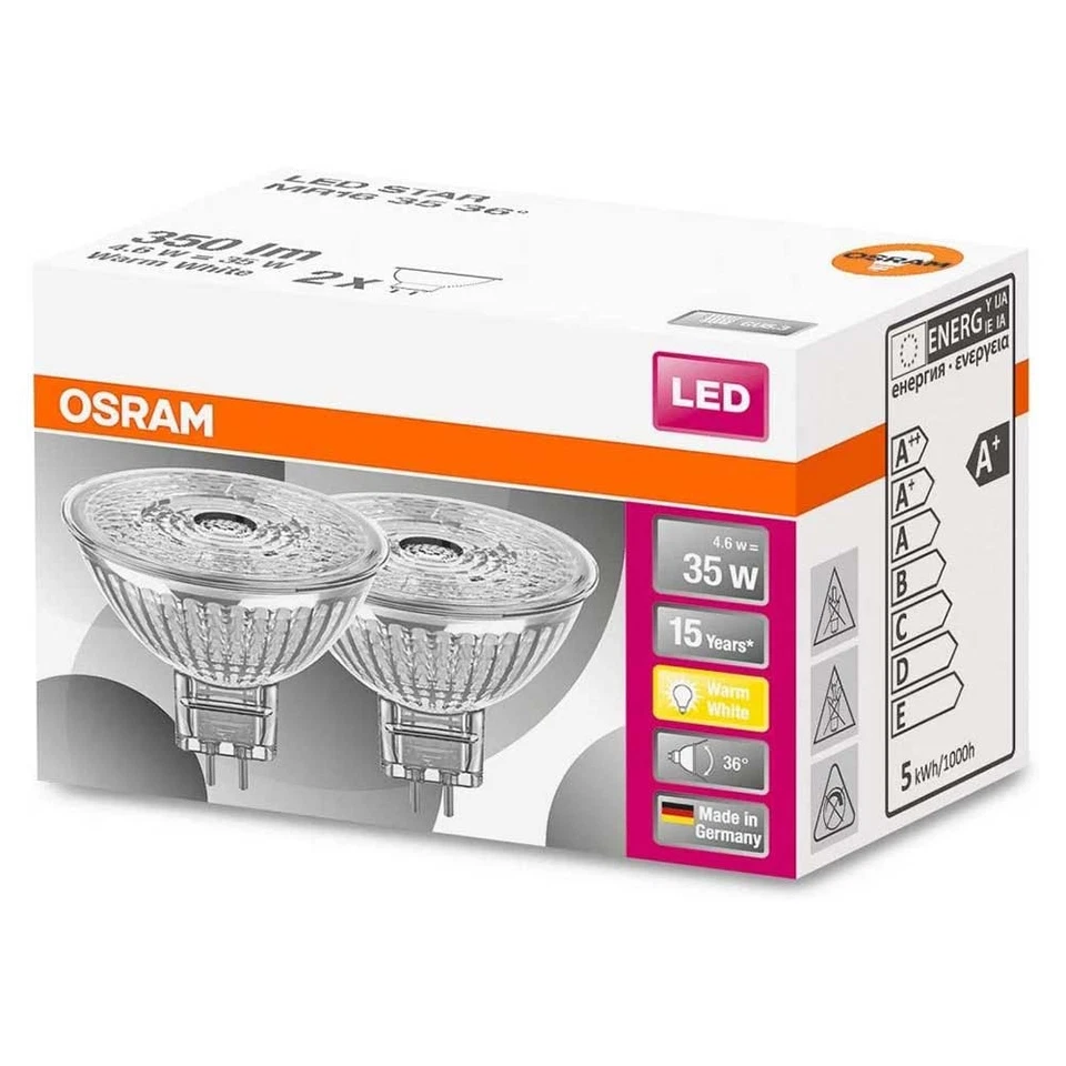 2 x Osram LED Lampe MR16 Glas Reflektor 4,6W = 35W GU5,3 12V 350lm warmweiß 36° - Bild 3 von 4
