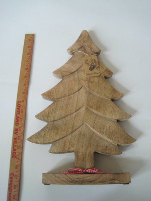 White Pine Carved Christmas Tree W/ Bow W/ Tag EUC 18''