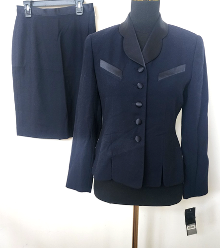 New Kasper Women's Navy PEB 2Pc Skirt Suit Size 4 P - Picture 1 of 8
