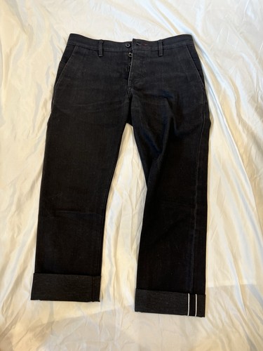 Raleigh Denim Jones Men’s Black Dark Wash Slim Tapered Cuffed Selvedge Jeans